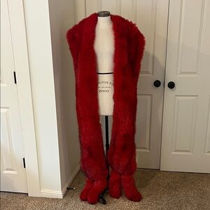 rare long Fox red scarf black velvet lined double tail